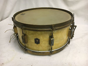 Vintage Leedy Broadway White Marine Pearl Snare Drum 6.5" X 14"