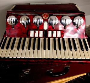 Ruby Red Very Rare Italian Paolo Soprani Accordion With Case Very Very Good Con