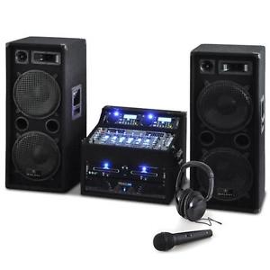 EQUIPO DJ PA RACK 1200W 2 ALTAVOCES AMPLIFICADOR SONIDO MESA MEZCLAS MICRO