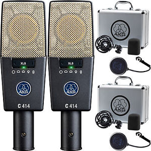2x AKG C414 XLS Reference Multipattern Condenser Microphones C-414 Studio Mics