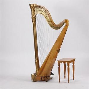Antique gilt Lyon & Healy Style 22/17 hybrid concert harp with bench an... Lot 3