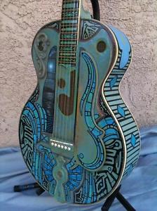 Cool! 'Blue Agave' carved, custom grille, Quantrell parlor guitar!