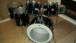 VINTAGE GRETSCH 1980 Square Reverse Badge 6 pc Black Nitro BroadKaster Drum Set