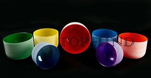 Chakra Tuned Set of 7 Colored Frosted Quartz Crystal Singing Bowls 8" - 12"
