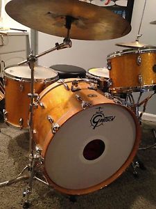 Early 1970s 5 Piece Gold Sparkle Stop Sign Badge Gretsch Drum Set