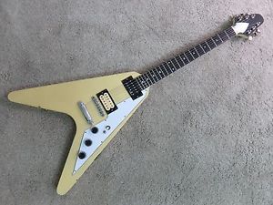 Vintage 1980s MIJ Flying V Guitar 2 Pick Up Fade White Neck Through Teisco Greco