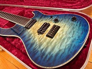 Mayones Regius 7 2014 Trans Natural Fade Blue Burst Out w/ Hiscox case