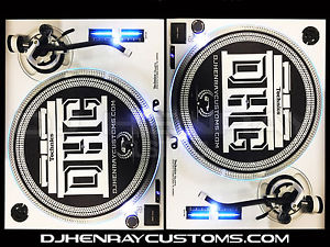 2 custom White &black Technics SL1200 mk2's white halos & pitch leds powder coat