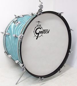 RARE 60's GRETSCH 22" AQUA SATIN FLAME ROUND BADGE KICK BASS DRUM MODEL 4247