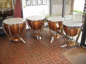 SET OF 4 LUDWIG STANDARD SYMPHONY COPPER  23, 26 29 & 32 TIMPANI,NEW HEADS