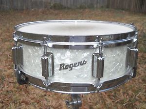 Vintage 1969 Rogers BUDDY RICH 5x14" White Pearl Wooden DYNASONIC Snare Drum
