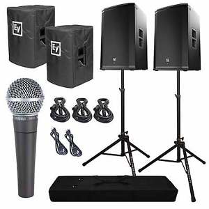 Electro-Voice ETX-15P 15” Powered Speaker Pair + Shure SM58 + Covers