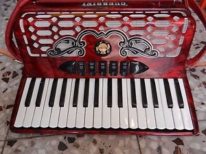 Red Guerrini Lady Piano Accordion 80 Bass Musette Italy with case  #