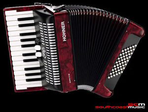 PIANO ACCORDION HOHNER BRAVO II 48 BASS STUNNING RED PEARL FINISH WITH CASE NEW