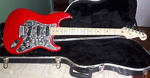 Red Fender Stratocaster guitar