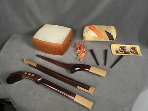 Antique Shamisen Samisen in Original Wood Box w/ Whalebone Bachi Signed Maker