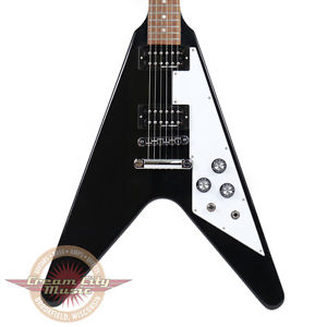 Used Gibson Flying V Vee 2017 T Electric Guitar Ebony Black Dirty Fingers