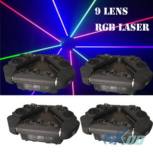 4 Units 9 Lens RGB Spider Laser Beam Moving Head Stage Light DJ Club American