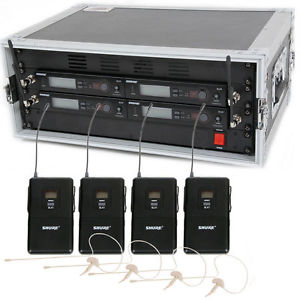 4 Shure SLX14 Wireless Bodypack Systems + 4 OSP HS-09 Earset Mics w/Case