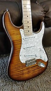 Warmoth Chambered Stratocaster Guitar. Flame Maple on Mahogany. STUNNING!