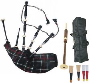 AFRICAN BLACK WOOD SCOTTISH GREAT HIGHLAND BAGPIPES  IVORY FERULES AND ENGRAVED