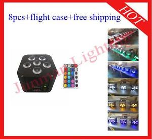 8pcs 6*18W RGBWAUV 6 in 1 Wireless DMX IR Battery Power Led Par Free Shipping