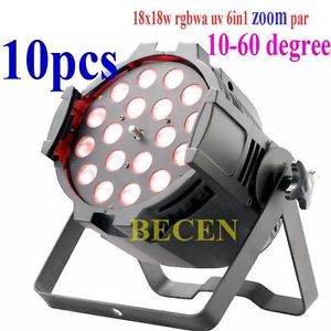 10/pack Zoom Par 18 x 18W RGBWA UV 6in1 LEDs 10° - 60° Beam par 11CH stage light