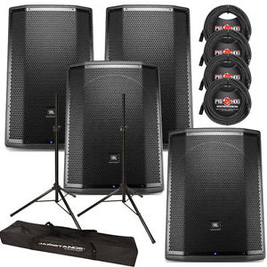 *JBL PRX815W 15" Active PA Speaker Pair + PRX818XLFW Subs + Stands + XLR Cables*