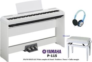 YAMAHA P115 W WHITE PIANO DIGITALE CON STAND L-85 PEDALIERA LP-5A PANCA e CUFFIA