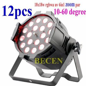 12pcs 18x18w rgbwa uv 6in1 led zoom par 64 light 10-60 degree dmx dj par led