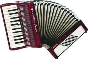 WELTMEISTER Perle 26/48/II/3 Akkordeon rot mit Koffer & Zubehör NEU!
