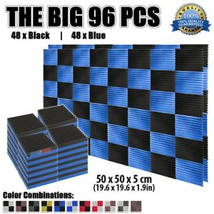 New 96 Pack Black & Blue Acoustic Wedge Studio Foam Tile Panel 50 * 50 * 5cm