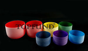 Perfect Pitch Chakra Tuned Set of 7 Colored Frosted Crystal Singing Bowls 8"-12"