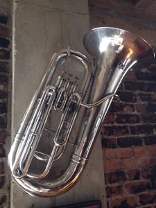 Tuba, Eb, Vintage Lyon & Healy silver-plated 3-valve