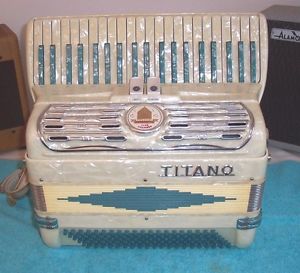 TITANO 120 bass Accordion 2/4 Reeds Tube Chamber Accordian Teal & White VGC