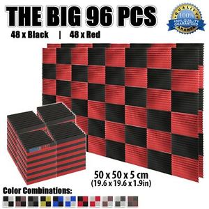 New 96 Pack Black & Red Acoustic Wedge Studio Foam Tile Panel 50 * 50 * 5cm
