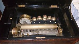 A Swiss Twelve Tune Bell-and-Drum Cylinder Music Box - Antique Rare 1880's
