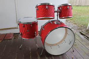 1975 Slingerland "Custom ordered 24,10,13,16 " RED SATIN FLAME Pop outfit 58N.