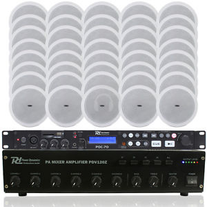 40x White Ceiling Speakers + Monacor 100v Amp + MP3 Player + Cables UK Stock