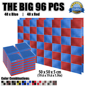 New 96 Pack Blue & Red Acoustic Wedge Studio Foam Tile Panel 50 * 50 * 5cm