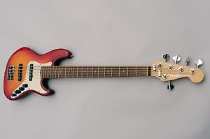 2002 American Deluxe Active 5 String Jazz Bass Guitar Aged Cherry Sunburst