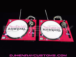 2 custom Hot Pink Technics SL1200 MK2's Ultra White leds dj turntables int grnd