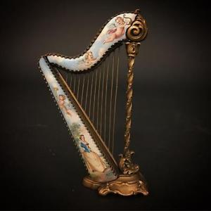 19th C.Vienna Enamel&Bronzer Antique Miniature Harp Lot 445