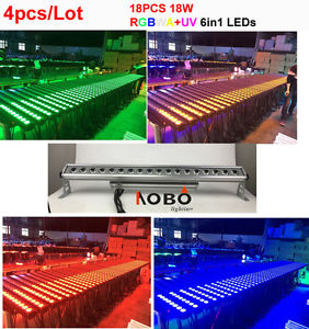 4pcs 18x18W RGBWA+UV 6in1 Outdoor Linear Bar Wall Washer IP65 Lighting Fixture