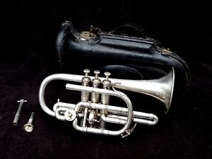 RARE CORNET COUSIN PIHAN A LYON FRANCE WITH ROTOR VALVES Bb/A YEAR 1905