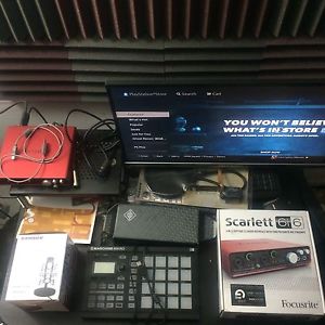 Home studio, krk rokit 6 (pair), scarlett 6i6, maschine mikro, Neumann TLM 102,