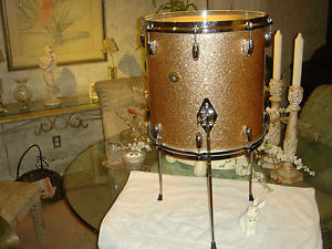 VINTAGE GRETSCH 14/14 ROUND BADGE MID 60s FLOOR TOM IN CHAMPAGNE SPARKLE...NICE