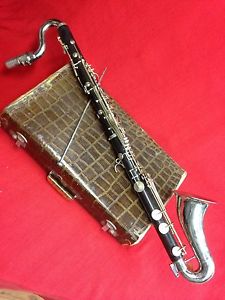 VINTAGE BUFFET CRAMPON BASS CLARINET #19982 PARIS WOOD CASE NO CRACKS 1950s?