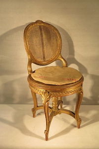 ANCIENNE RARE JOLIE CHAISE HARPISTE BOIS DORE MUSIQUE SECOND EMPIRE ESTAMPILLE