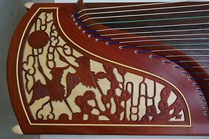 Dunhuang Guzheng, Chinese Zither Harp, 敦煌非洲檀木古箏 -- 雙鶴朝陽 -- 古筝